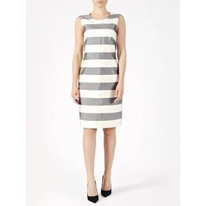 Burberry London Eloise Striped Silk Dress Gray White 8‎